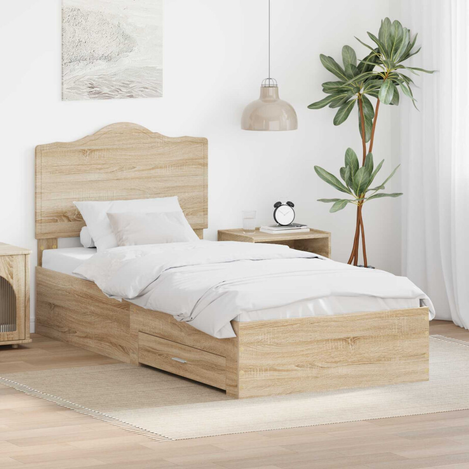 vidaXL Bedframe met hoofdeinde Sonoma Eiken 90 x 190 cm Bewerkt hout vidaXL Bedframe met hoofdeinde Sonoma Eiken 90 x 190 cm Bewerkt hout afbeelding 1