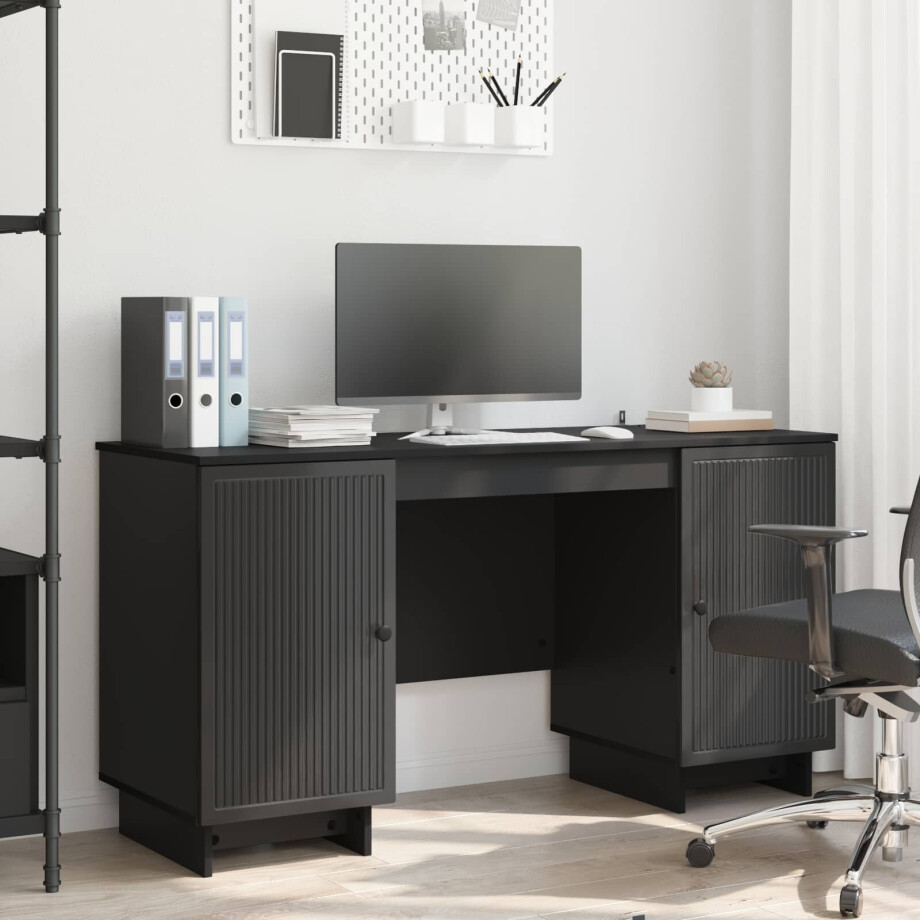vidaXL Bureau Zwart Bewerkt hout 142,5 x 50 x 75 cm afbeelding 1