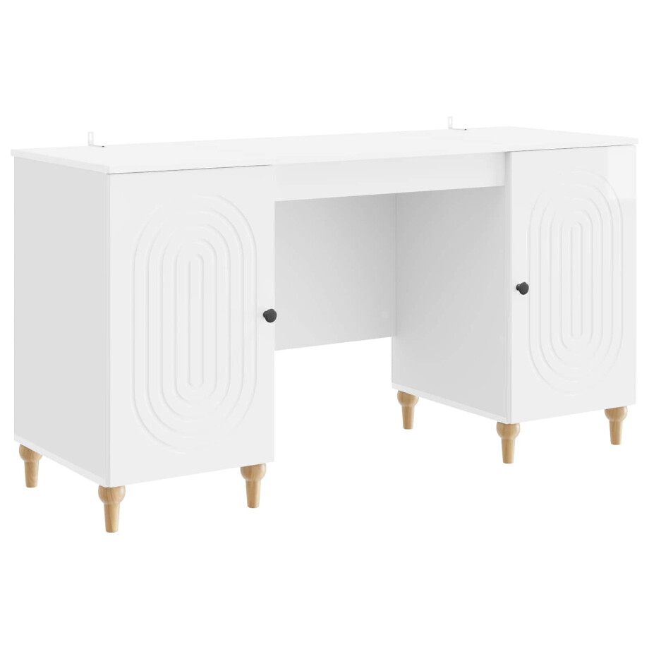 vidaXL Bureau met plank Glanzend Wit 142,5 x 50 x 75 cm Bewerkt hout afbeelding 1