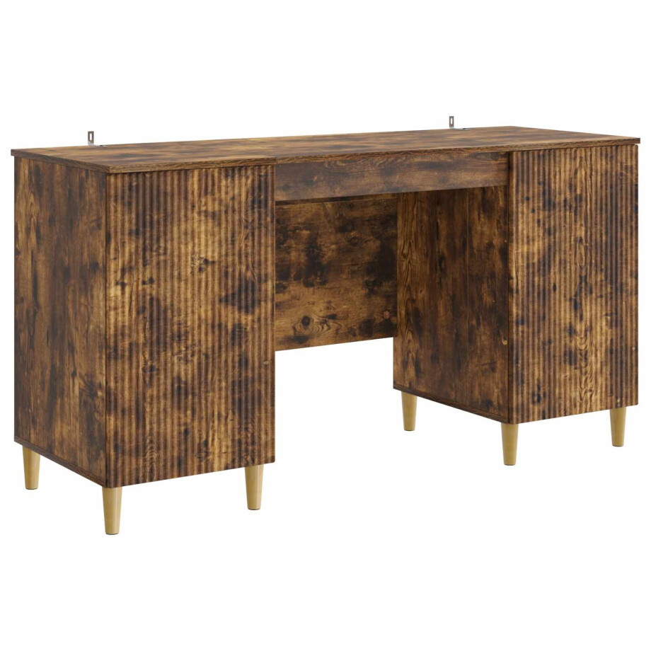vidaXL Bureau met plank Gerookt eiken 142,5 x 50 x 75 cm Bewerkt hout afbeelding 1