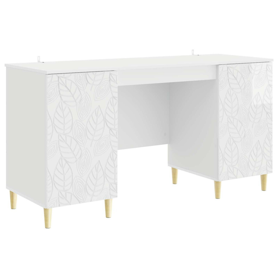 vidaXL Bureau Hoogglans Wit Bewerkt hout 142,5 x 50 x 75 cm afbeelding 1