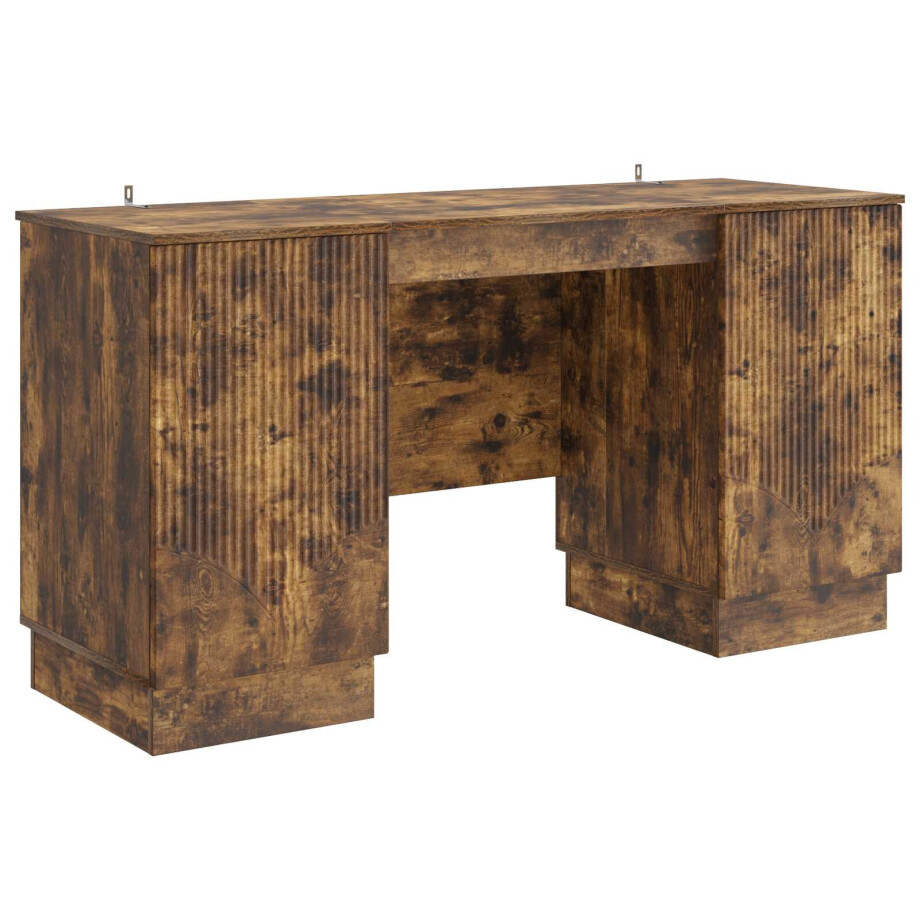 vidaXL Bureau met plank Gerookt eiken 142,5 x 50 x 75 cm Bewerkt hout afbeelding 1