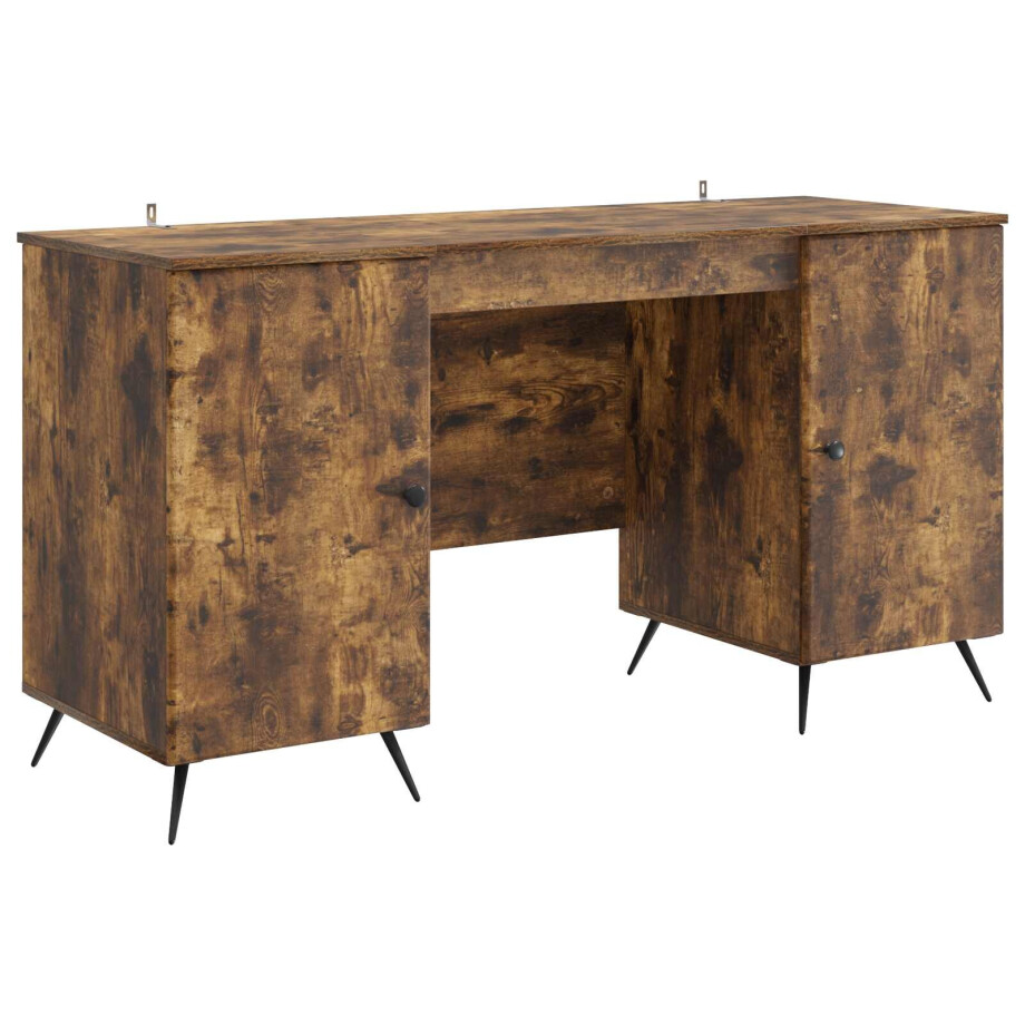 vidaXL Bureau met plank Gerookt eiken 142,5 x 50 x 75 cm Bewerkt hout afbeelding 1