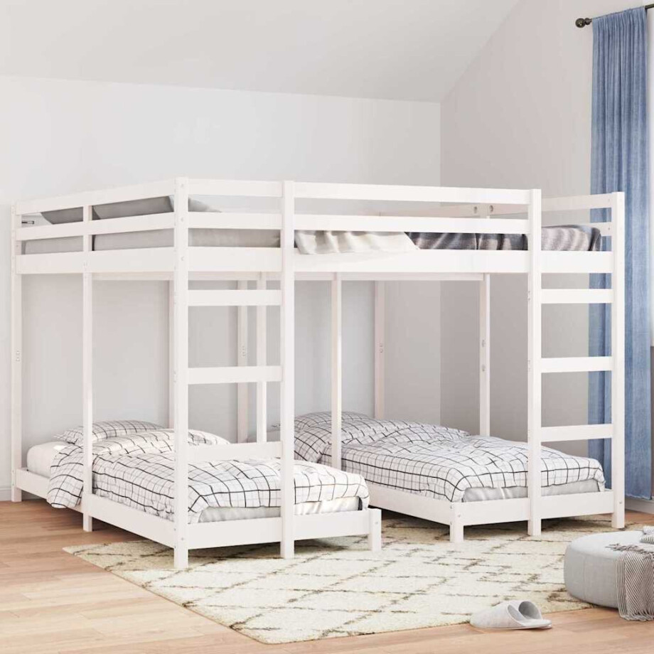 vidaXL Drie-hoog Bunk Bed Frame Wit 200 x 200 cm Massief grenenhout afbeelding 1