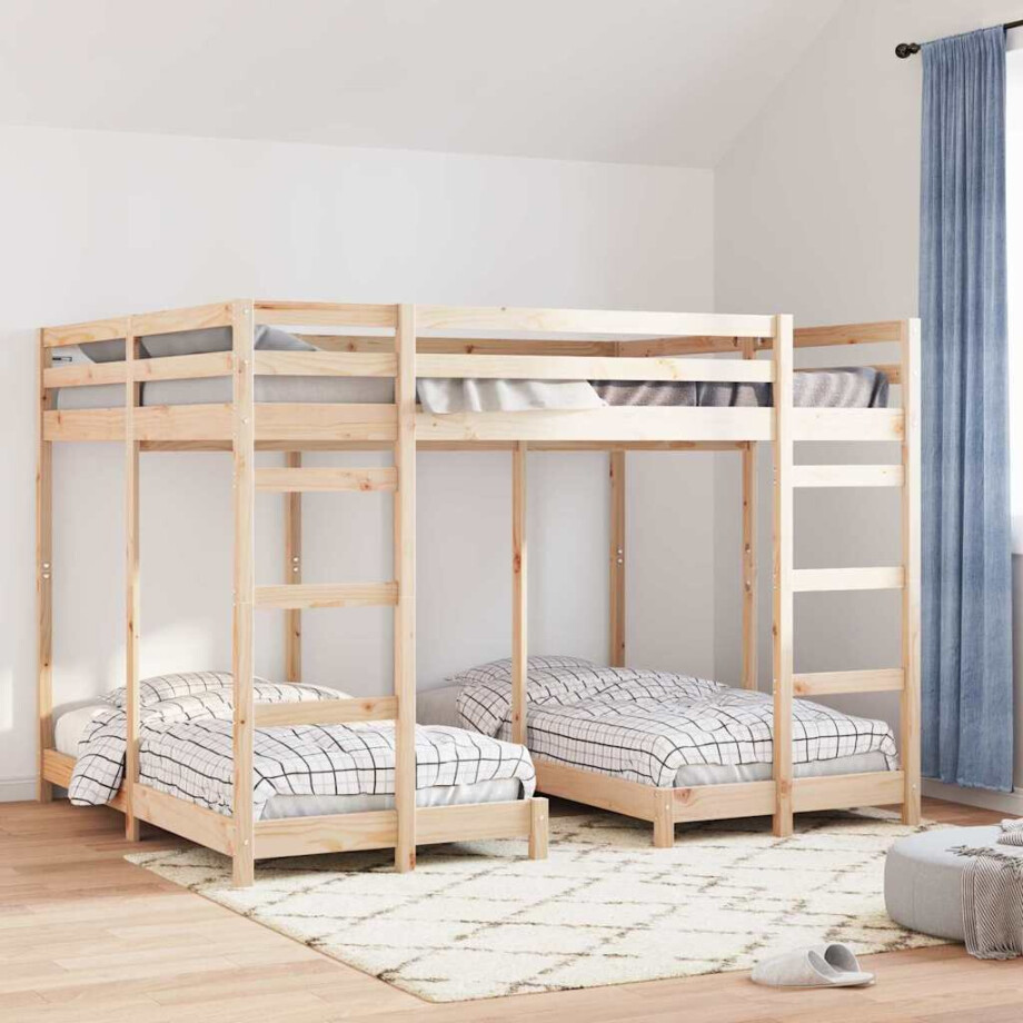 vidaXL Drie-hoog Bunk Bed Frame Bruin 160 x 200 cm Massief grenenhout afbeelding 1