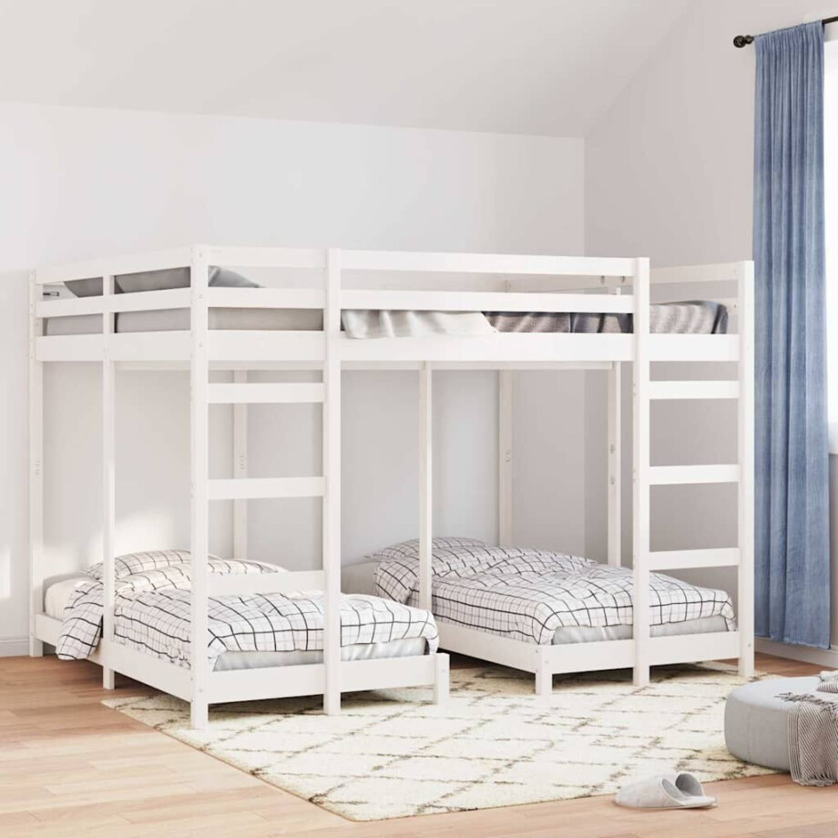 vidaXL Drie-hoog Bunk Bed Frame Wit 160 x 200 cm Massief grenenhout afbeelding 1