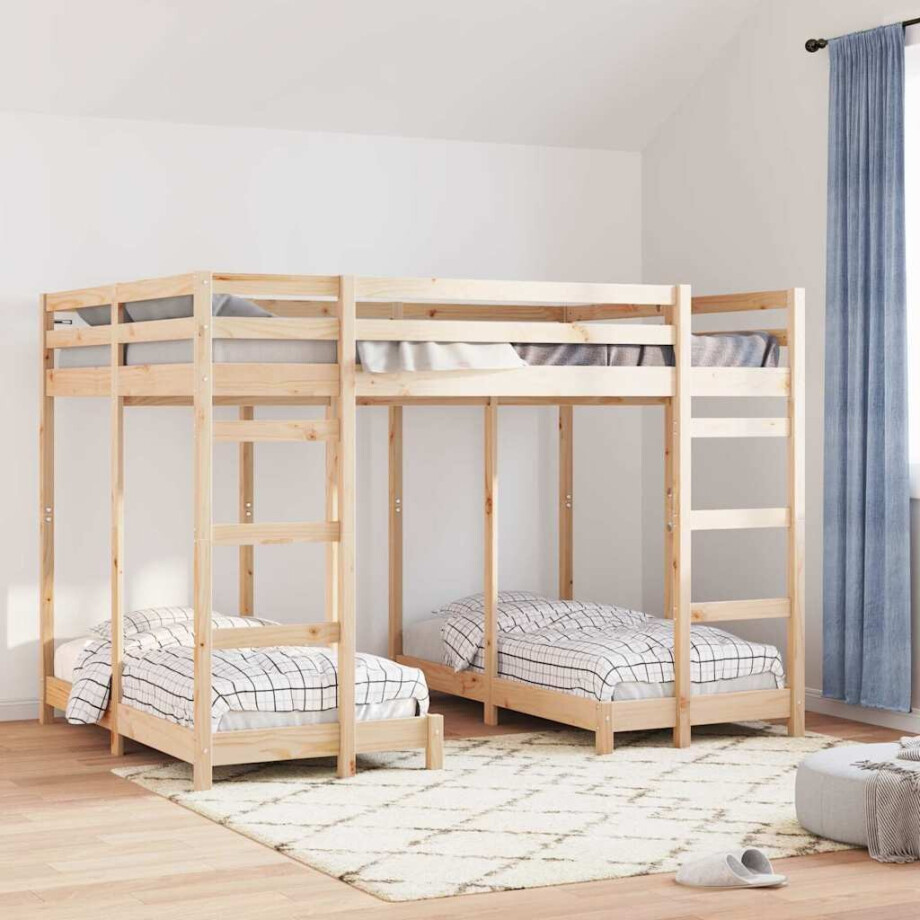 vidaXL Drie-hoog Bunk Bed Frame Bruin 140 x 200 cm Massief grenenhout afbeelding 1