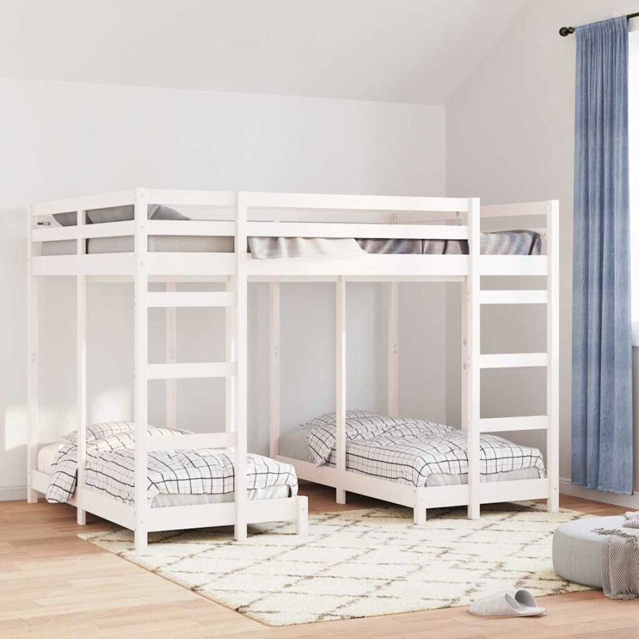 vidaXL Drie-hoog Bunk Bed Frame Wit 140 x 200 cm Massief grenenhout afbeelding 1