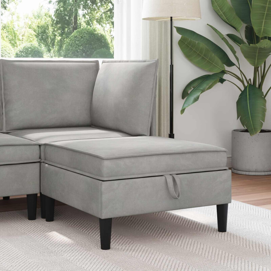 vidaXL Sofa Kruk met Opslag Lichtgrijs Fluweel afbeelding 1