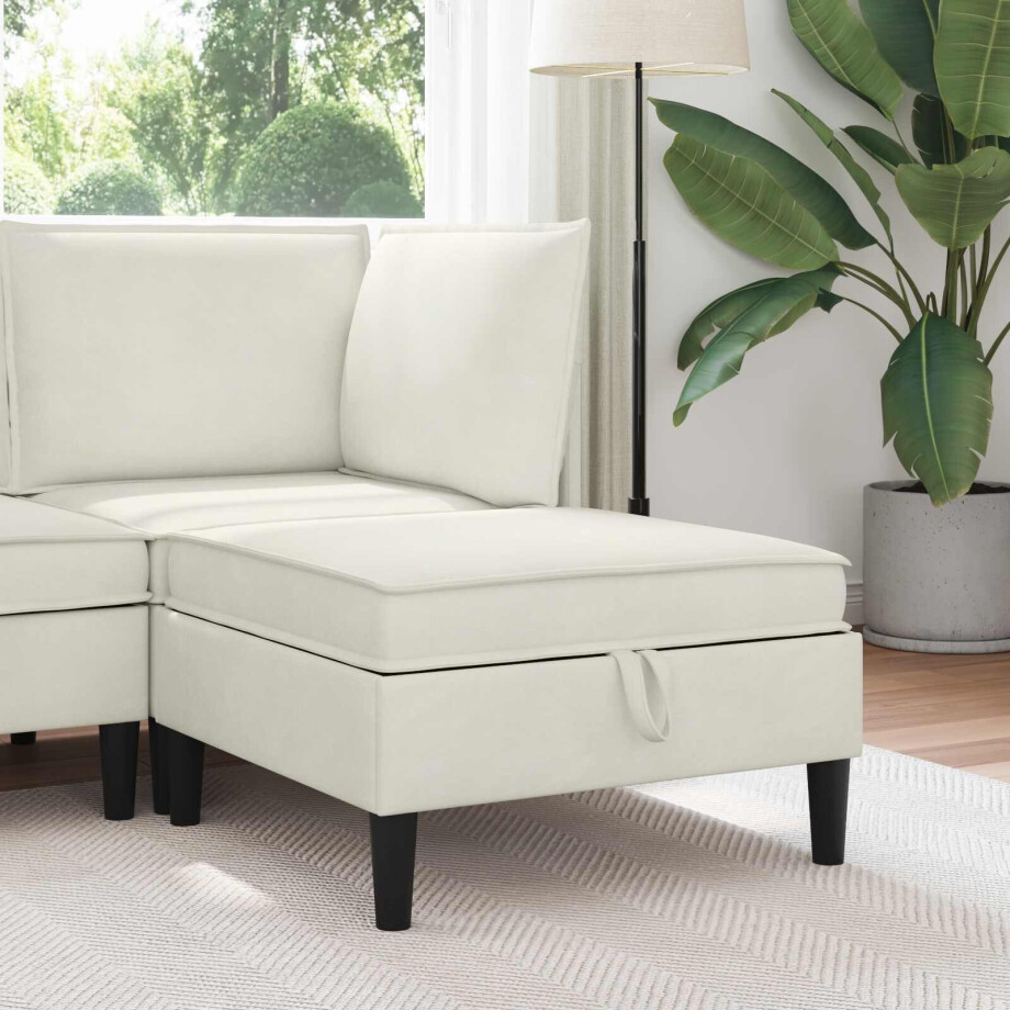 vidaXL Sofa Kruk met Opslag Crèmekleurig Fluweel afbeelding 1