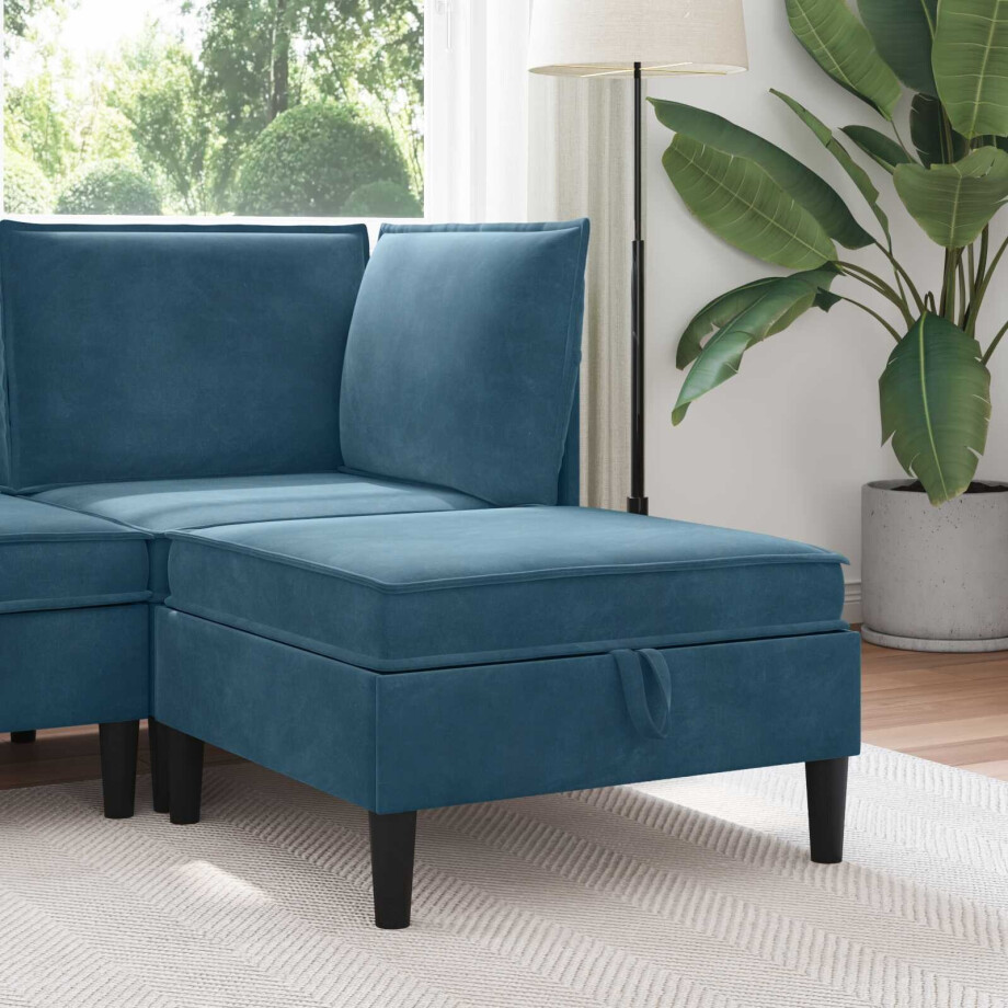 vidaXL Sofa Kruk met Opslag Blauw Fluweel afbeelding 1