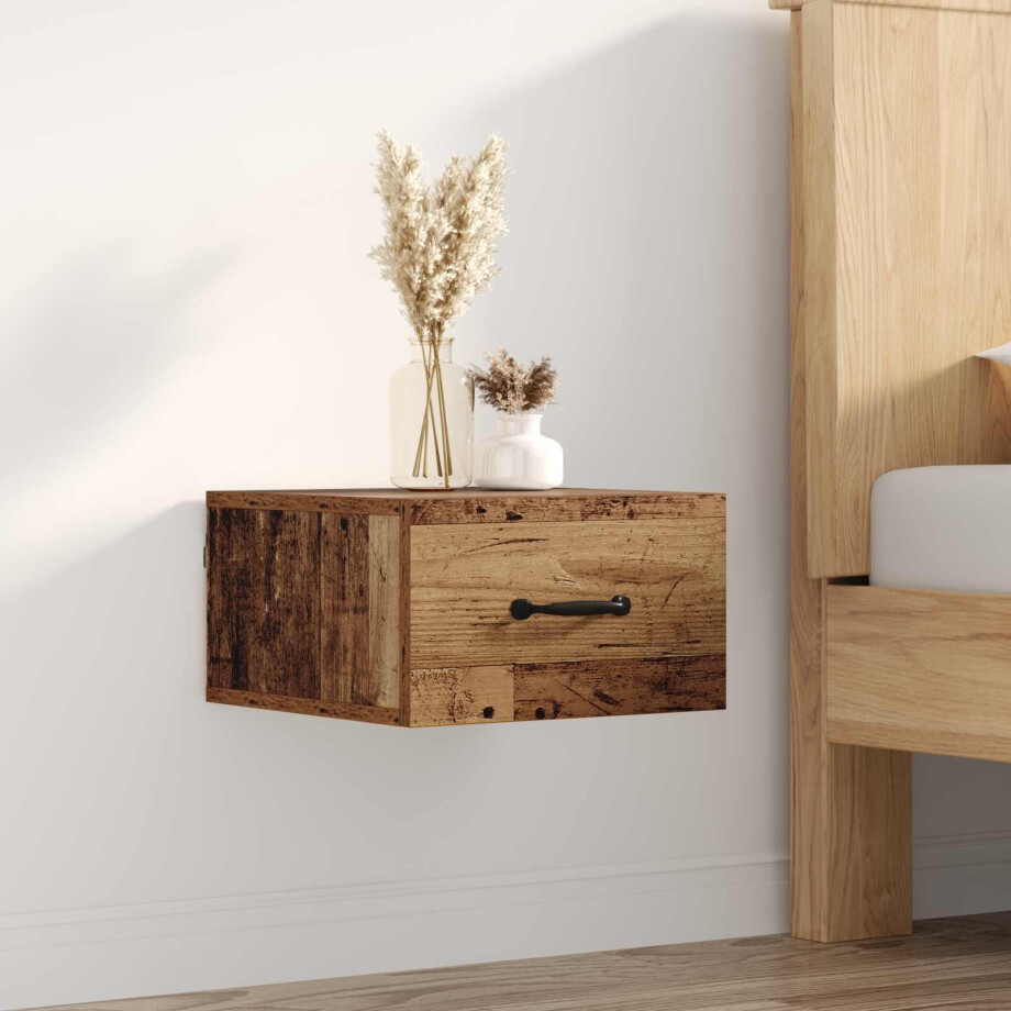 vidaXL Nachtkastje met lade Oud Hout 35 x 35 x 20 cm Bewerkt hout afbeelding 1