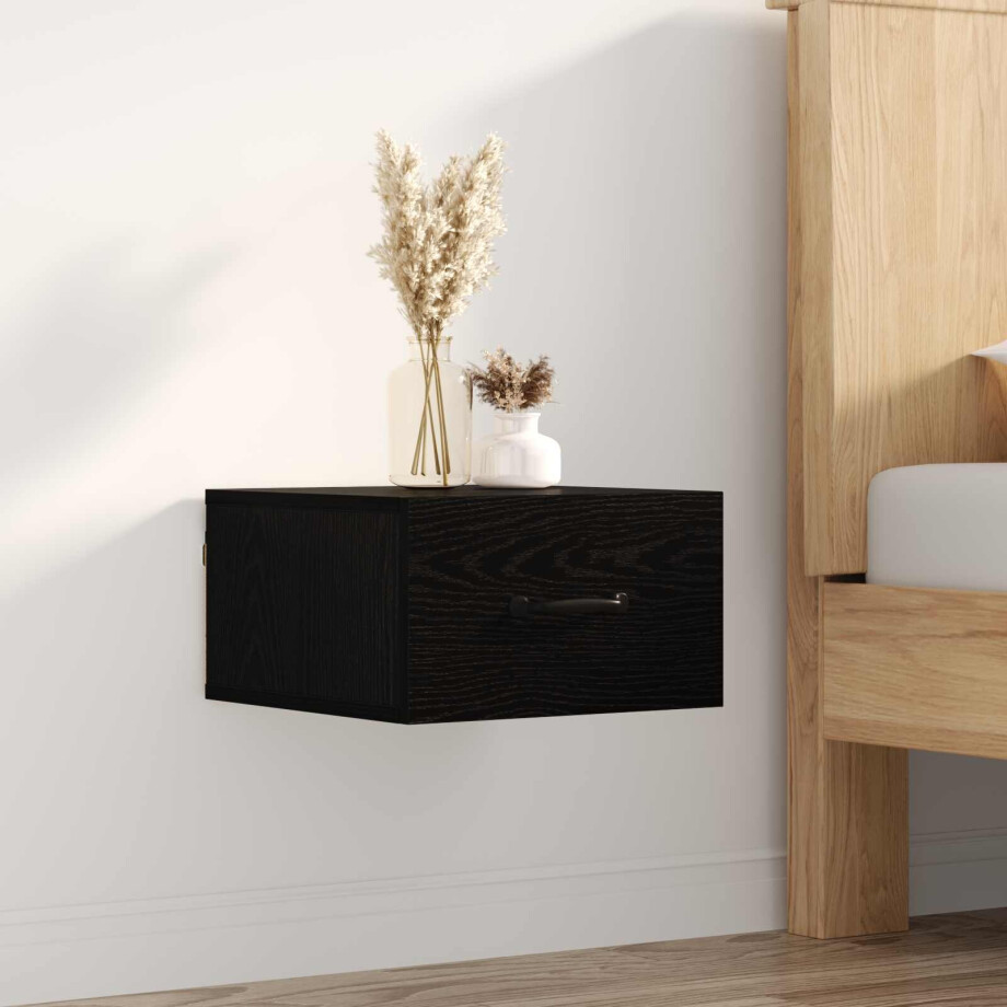 vidaXL Nachtkastje met lade Zwart Eiken 35 x 35 x 20 cm Bewerkt hout afbeelding 1