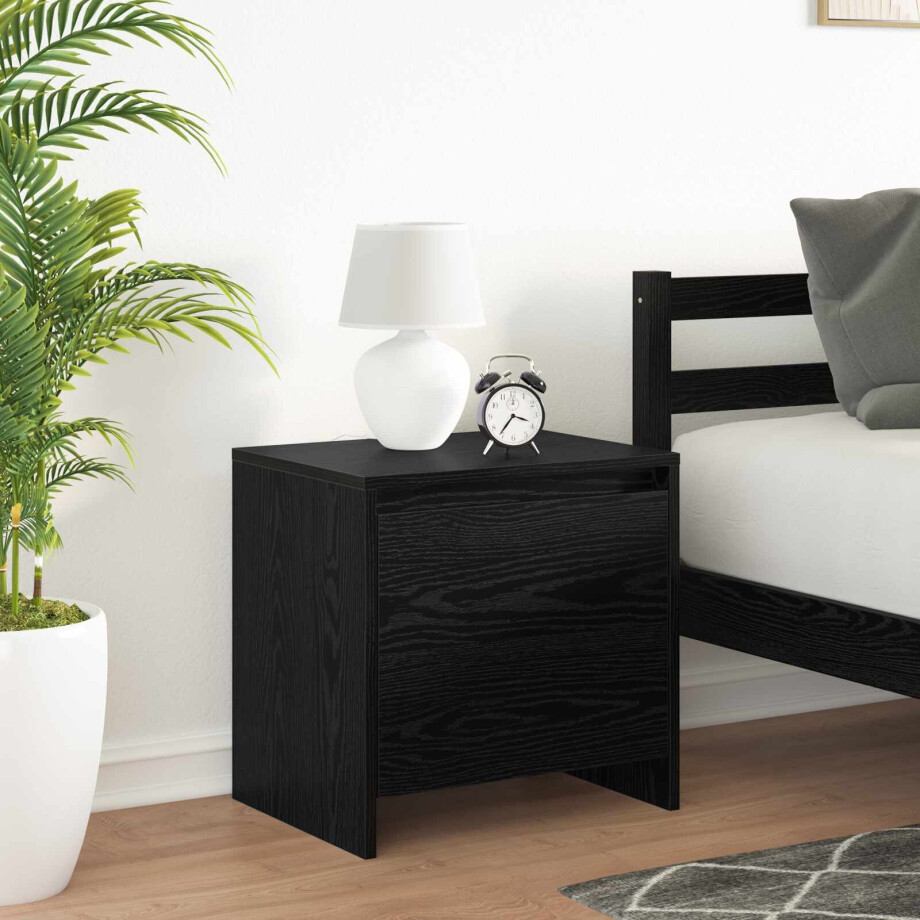 vidaXL Nachtkastje Zwart Eiken 45 x 34 x 44,5 cm Bewerkt hout afbeelding 1