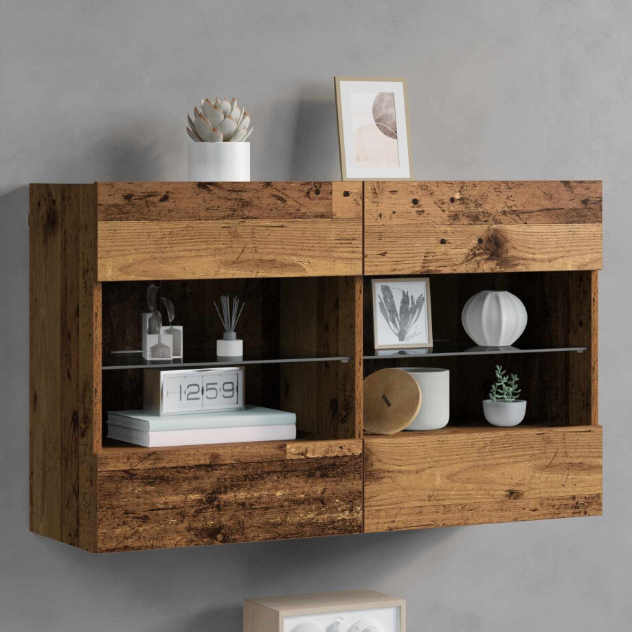 vidaXL TV-wandkast Oud Hout 98,5 x 30 x 60,5 cm Bewerkt hout afbeelding 1