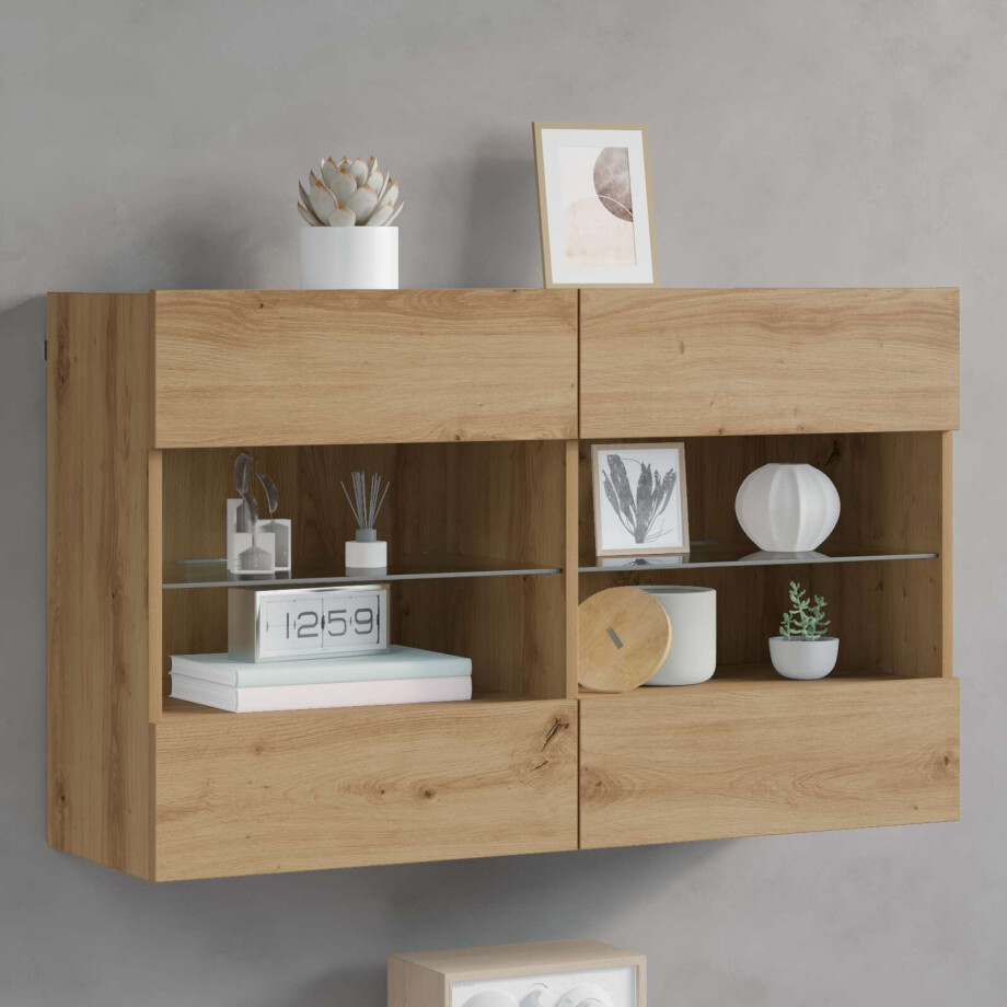vidaXL TV-wandkast Artisan Eiken 98,5 x 30 x 60,5 cm Bewerkt hout afbeelding 1