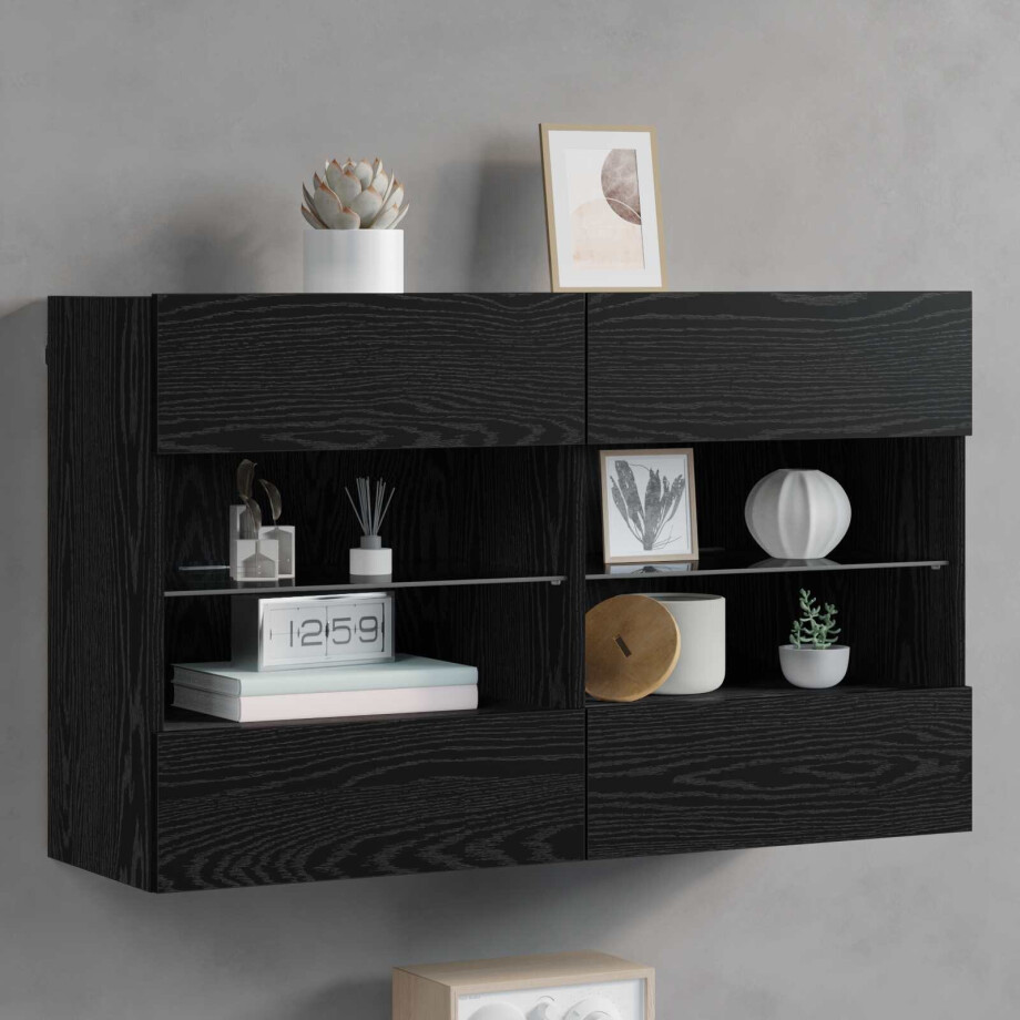 vidaXL TV-wandkast Zwart Eiken 98,5 x 30 x 60,5 cm Bewerkt hout vidaXL TV-wandkast Zwart Eiken 98,5 x 30 x 60,5 cm Bewerkt hout afbeelding 1