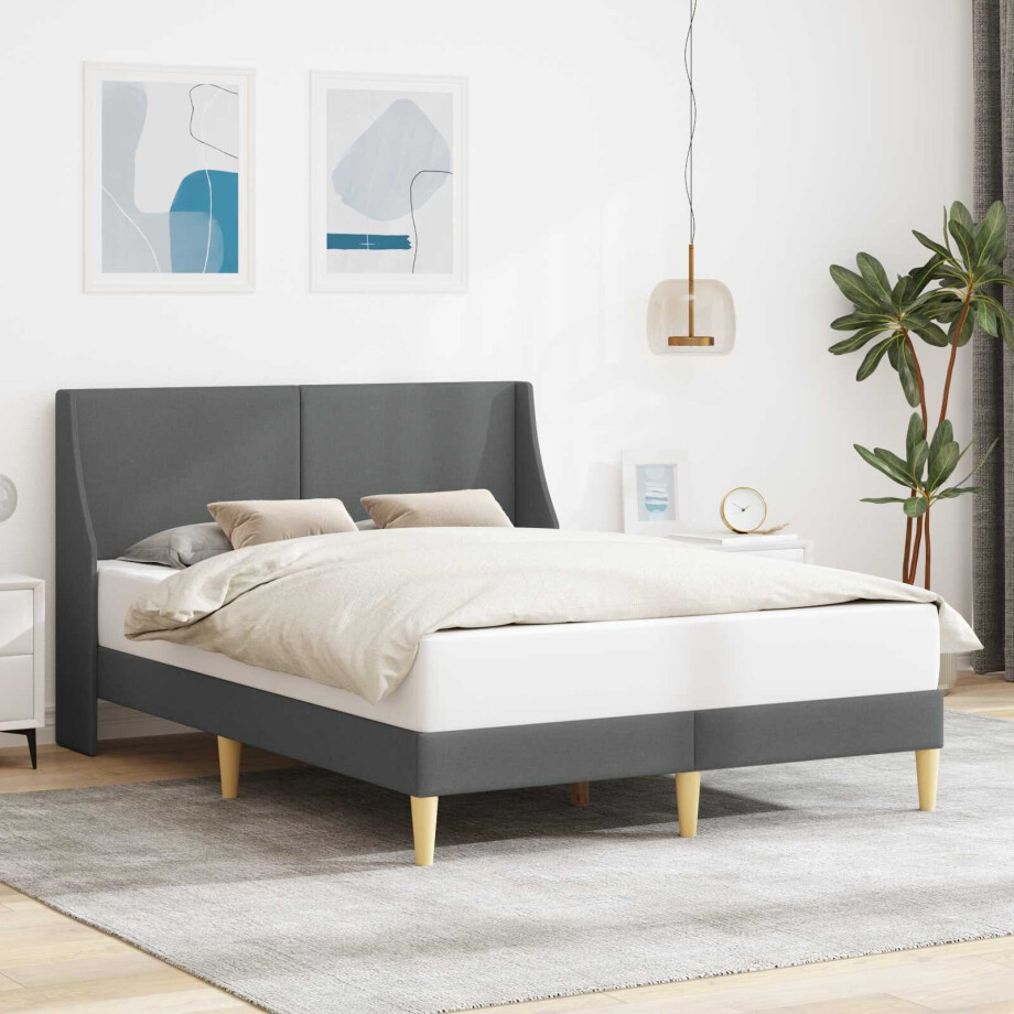 vidaXL Bedframe met hoofdeinde Donkergrijs 137 x 190 cm Stof vidaXL Bedframe met hoofdeinde Donkergrijs 137 x 190 cm Stof afbeelding 1