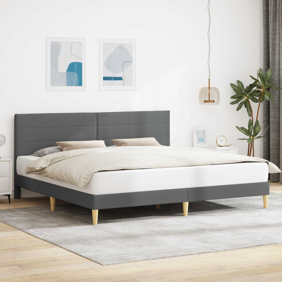 vidaXL Bedframe met hoofdeinde Donkergrijs 180 x 200 cm Stof afbeelding 1