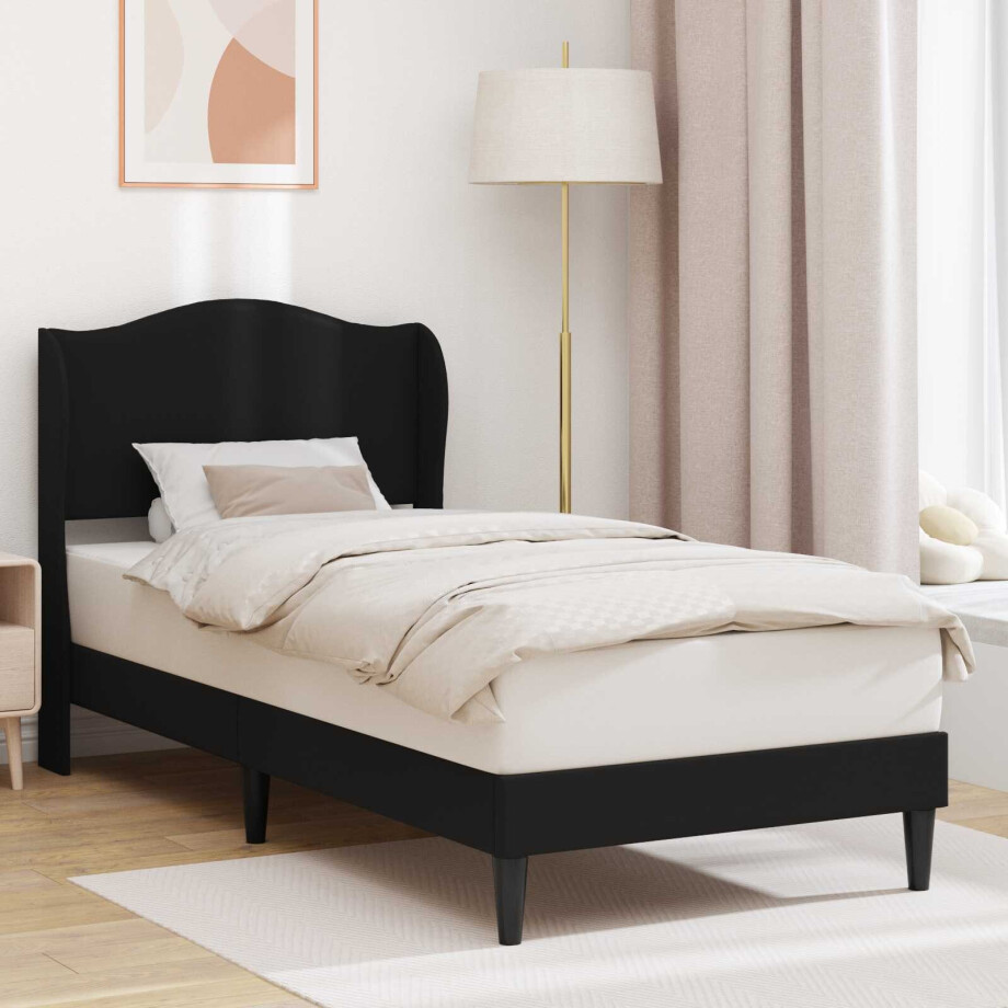 vidaXL Bedframe met hoofdeinde Zwart 90 x 190 cm Kunstleer afbeelding 1