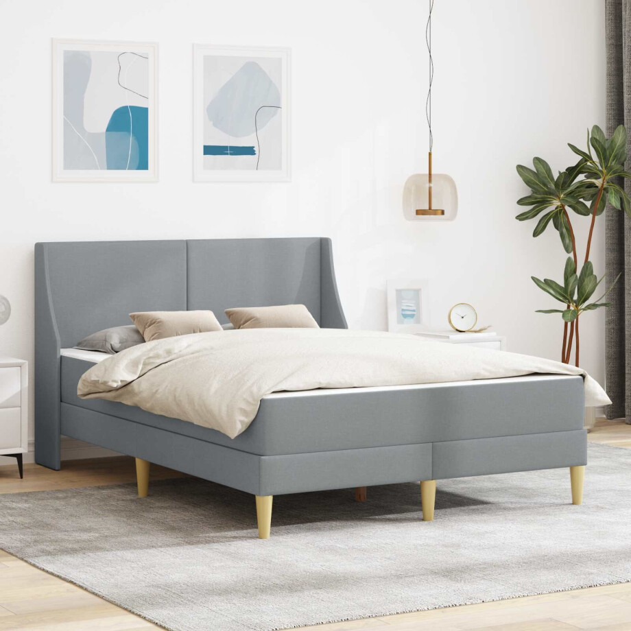 vidaXL Bedframe met matras Lichtgrijs 140 x 200 cm Polyester vidaXL Bedframe met matras Lichtgrijs 140 x 200 cm Polyester afbeelding 1