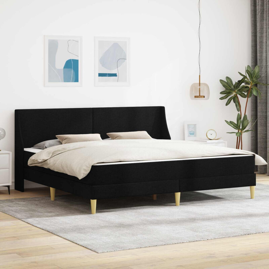 vidaXL Bedframe met matras met hoofdeinde Zwart 180 x 200 cm Polyester vidaXL Bedframe met matras met hoofdeinde Zwart 180 x 200 cm Polyester afbeelding 1