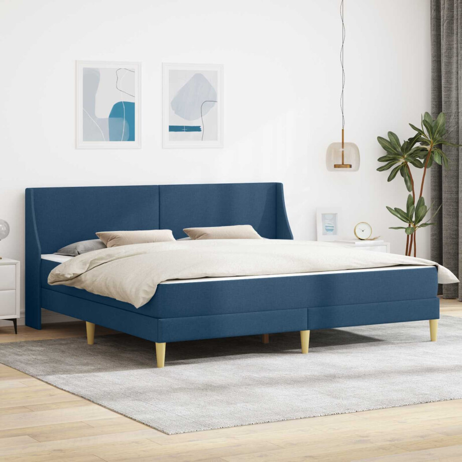 vidaXL Bedframe met matras met hoofdeinde Blauw 180 x 200 cm Polyester vidaXL Bedframe met matras met hoofdeinde Blauw 180 x 200 cm Polyester afbeelding 1