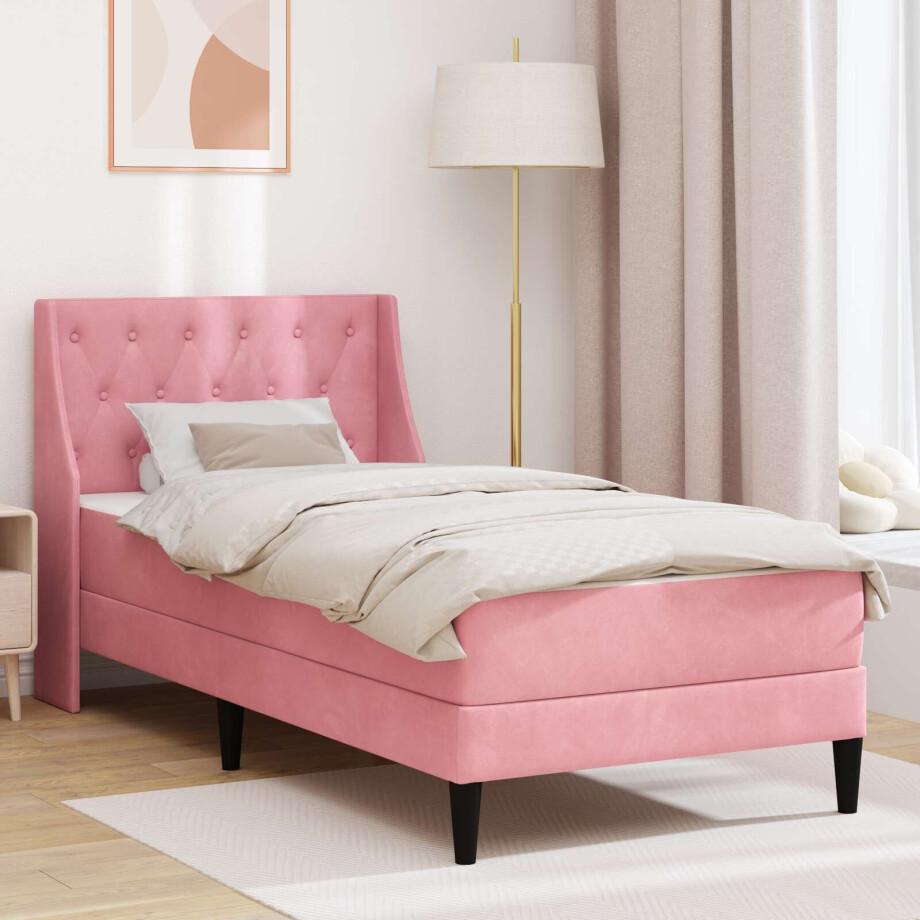 vidaXL Bedframe met matras met matras Roze 100 x 200 cm Fluweel afbeelding 1
