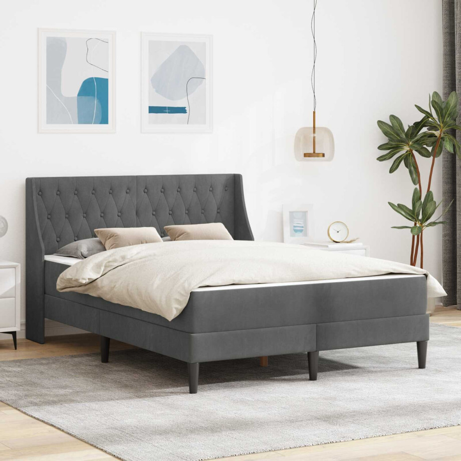 vidaXL Bedframe met matras met matras met hoofdeinde Fluweel afbeelding 1