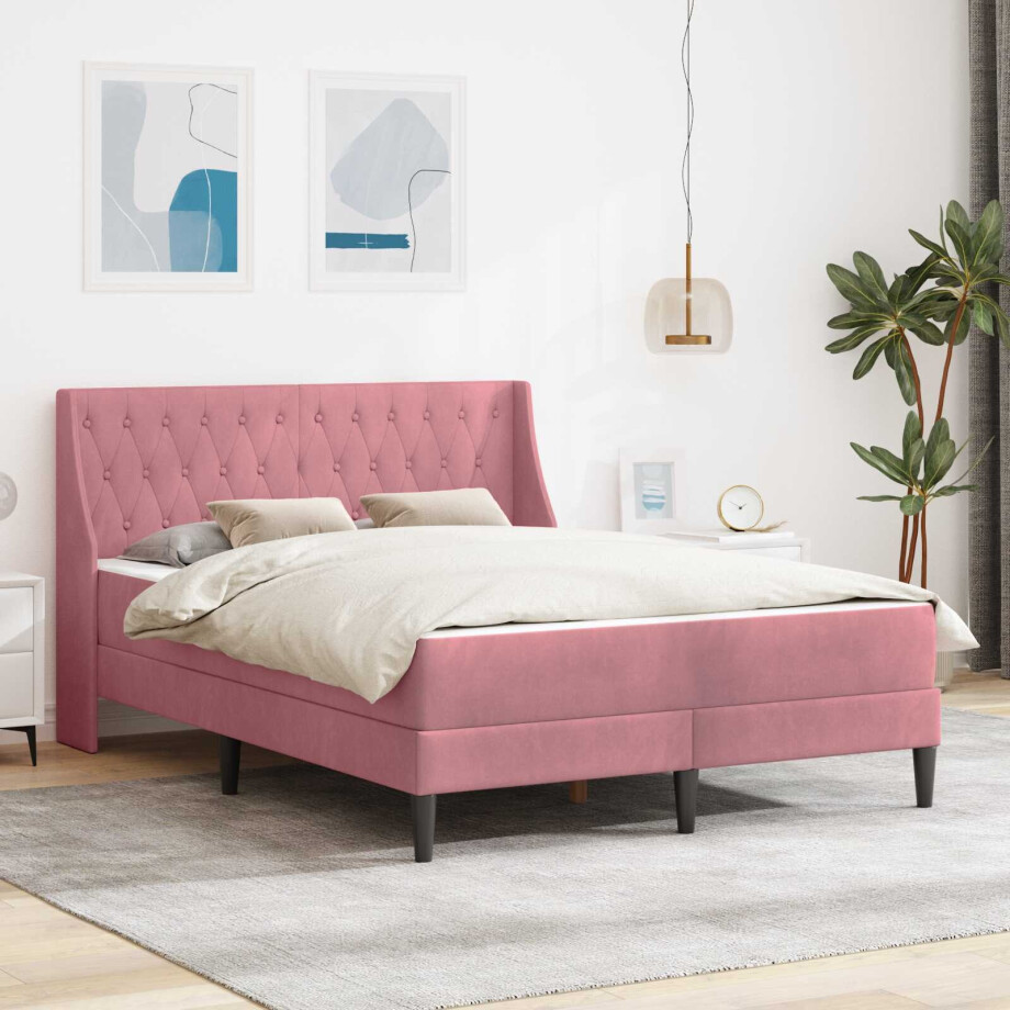 vidaXL Bedframe met matras met matras Roze 120 x 200 cm Fluweel afbeelding 1