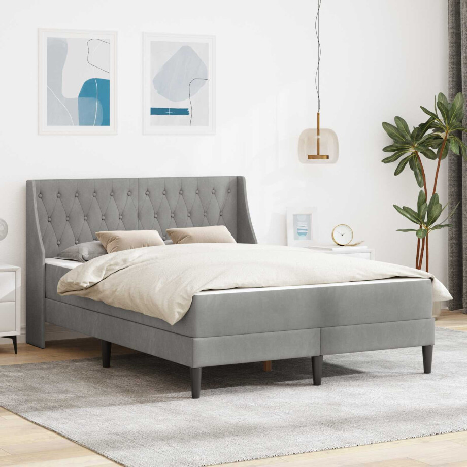 vidaXL Bedframe met matras met matras Lichtgrijs 160 x 200 cm Fluweel afbeelding 1