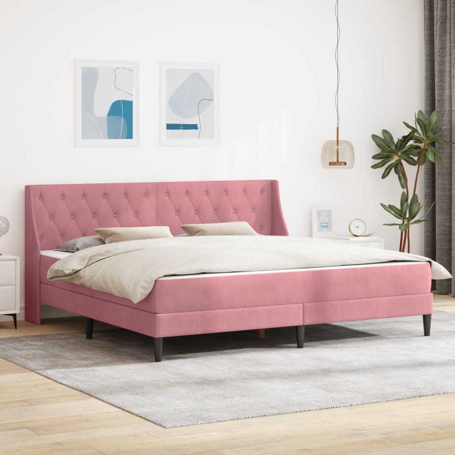 vidaXL Bedframe met matras met matras Roze 200 x 200 cm Fluweel afbeelding 1