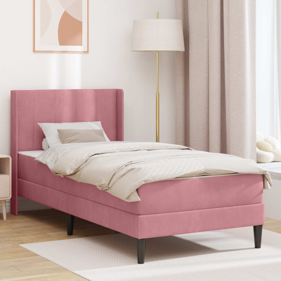 vidaXL Bedframe met matras Roze 100 x 200 cm Fluweel afbeelding 1