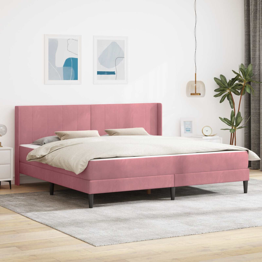 vidaXL Bedframe met matras Roze 180 x 200 cm Fluweel afbeelding 1
