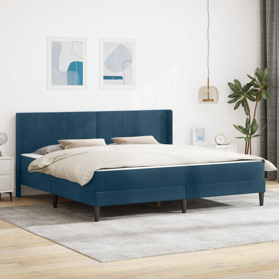 vidaXL Bedframe met matras Blauw 180 x 200 cm Fluweel afbeelding 1