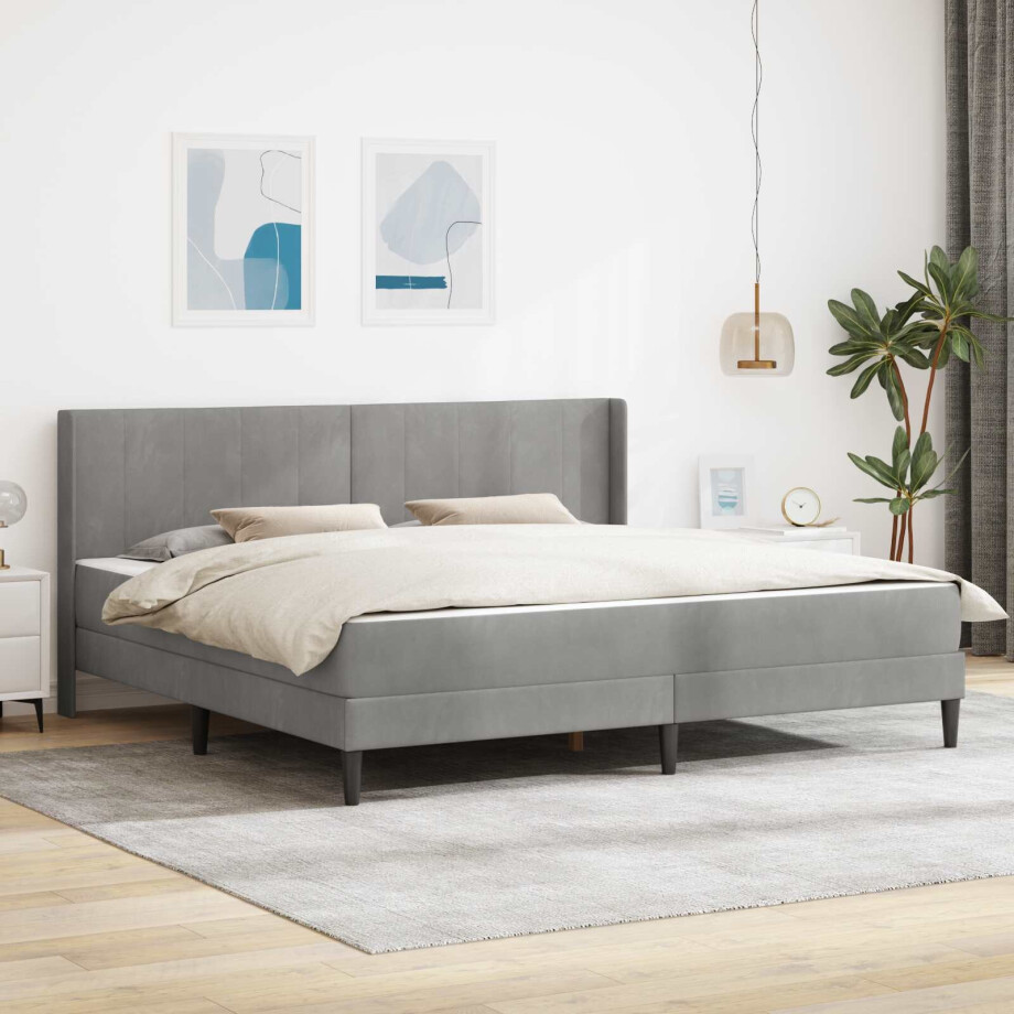 vidaXL Bedframe met matras Lichtgrijs 200 x 200 cm Fluweel afbeelding 1