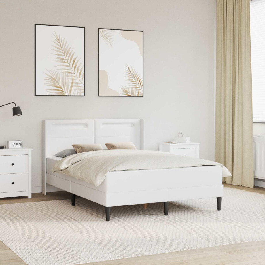 vidaXL Bedframe met matras Wit 120 x 190 cm Kunstleer afbeelding 1