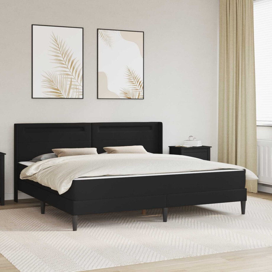 vidaXL Bedframe met matras Zwart 200 x 200 cm Kunstleer afbeelding 1