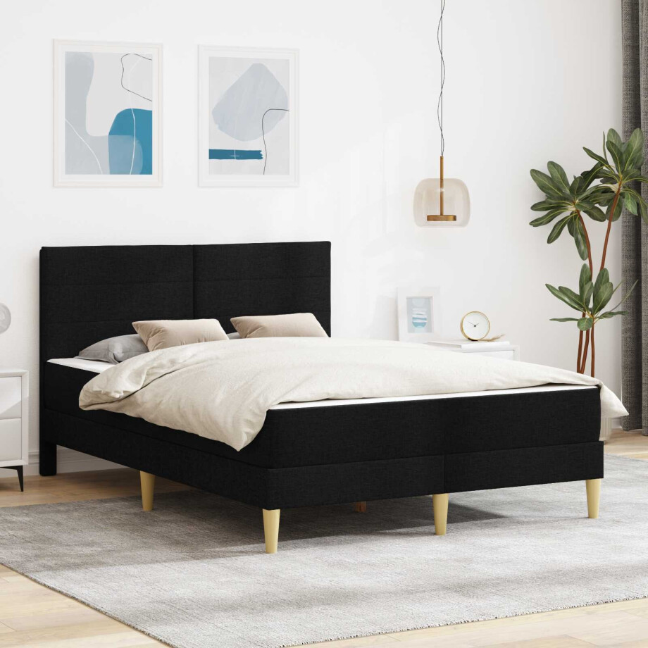 vidaXL Bedframe Zwart 140 x 190 cm Polyester vidaXL Bedframe Zwart 140 x 190 cm Polyester afbeelding 1