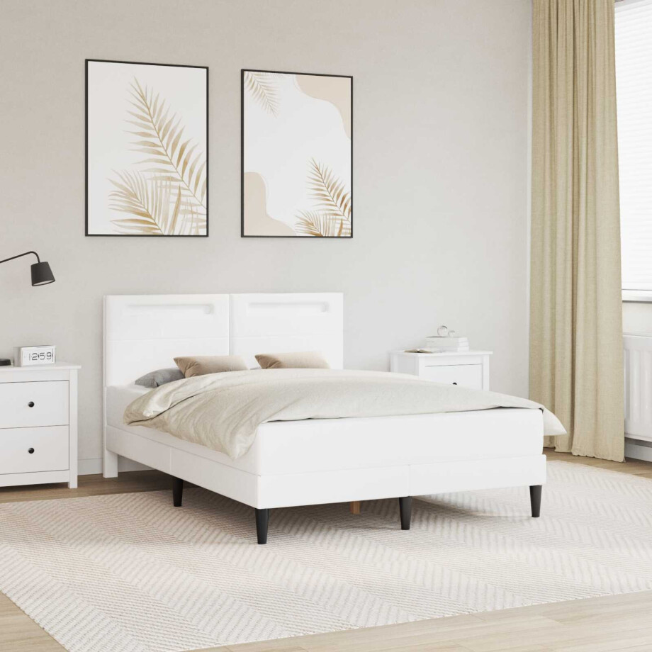 vidaXL Bedframe met LED-stripverlichting Wit 140 x 190 cm Kunstleer afbeelding 1