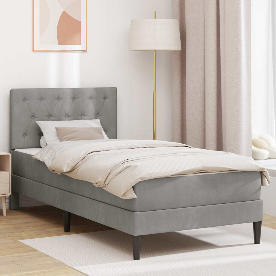 vidaXL Bedframe met matras Lichtgrijs 80 x 200 cm Fluweel vidaXL Bedframe met matras Lichtgrijs 80 x 200 cm Fluweel afbeelding 1