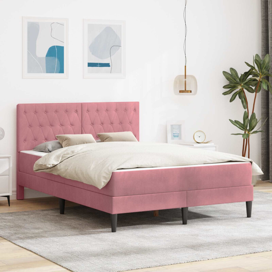 vidaXL Bedframe met matras met hoofdeinde Roze 120 x 200 cm Fluweel afbeelding 1