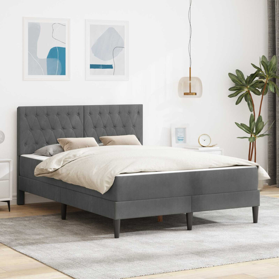 vidaXL Bedframe met matras Donkergrijs 140 x 200 cm Fluweel vidaXL Bedframe met matras Donkergrijs 140 x 200 cm Fluweel afbeelding 1