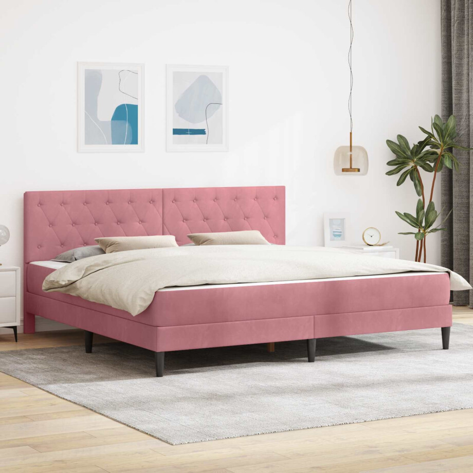 vidaXL Bedframe met matras met hoofdeinde Roze 180 x 200 cm Fluweel afbeelding 1