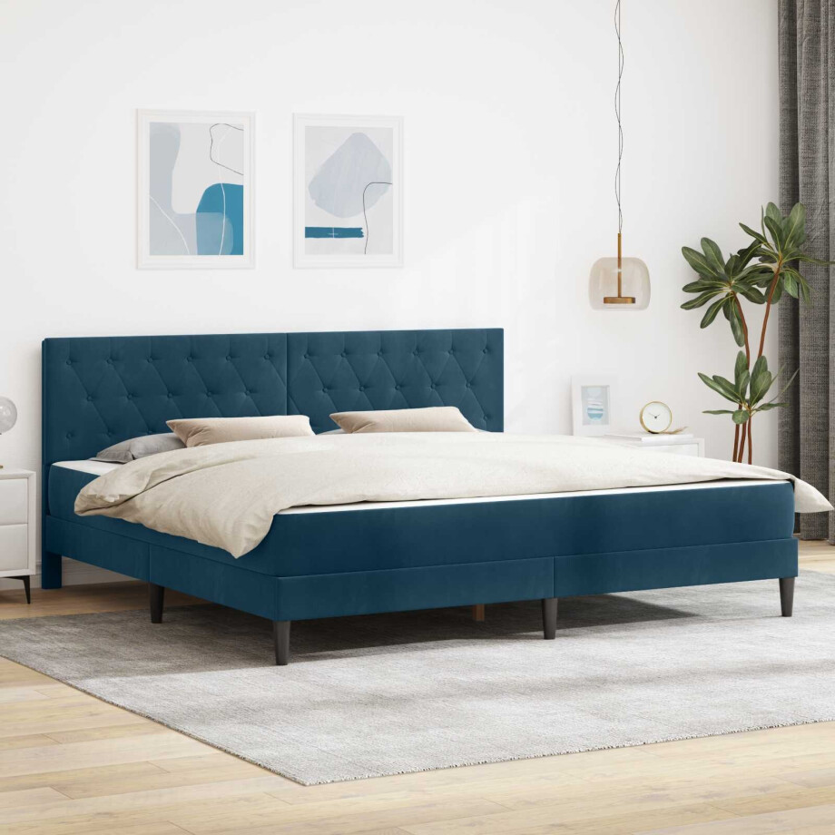 vidaXL Bedframe met matras met hoofdeinde Blauw 180 x 200 cm Fluweel afbeelding 1