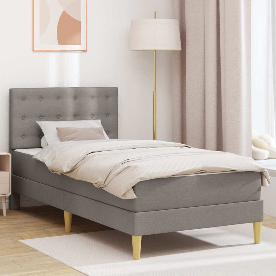 vidaXL Bedframe met matras met hoofdeinde Taupe 90 x 190 cm Stof vidaXL Bedframe met matras met hoofdeinde Taupe 90 x 190 cm Stof afbeelding 1