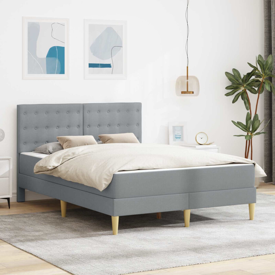 vidaXL Bedframe met matras Lichtgrijs Stof vidaXL Bedframe met matras Lichtgrijs Stof afbeelding 1