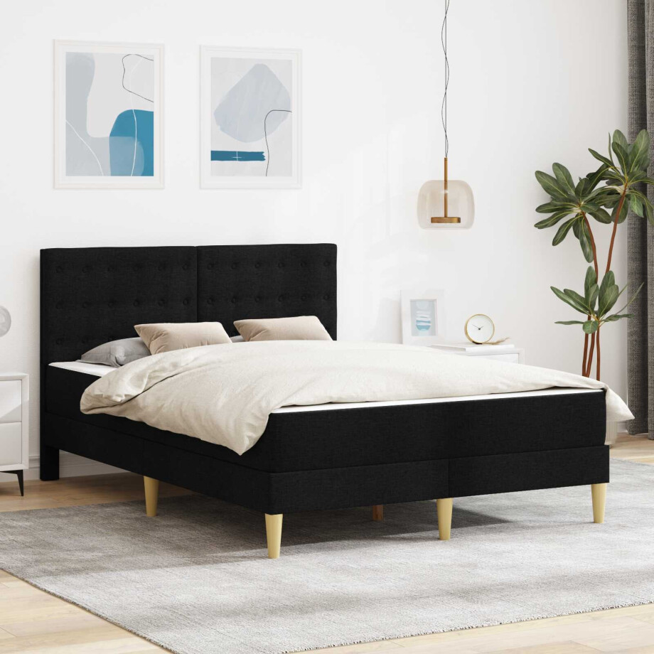 vidaXL Bedframe met matras met hoofdeinde Zwart 120 x 200 cm Stof vidaXL Bedframe met matras met hoofdeinde Zwart 120 x 200 cm Stof afbeelding 1