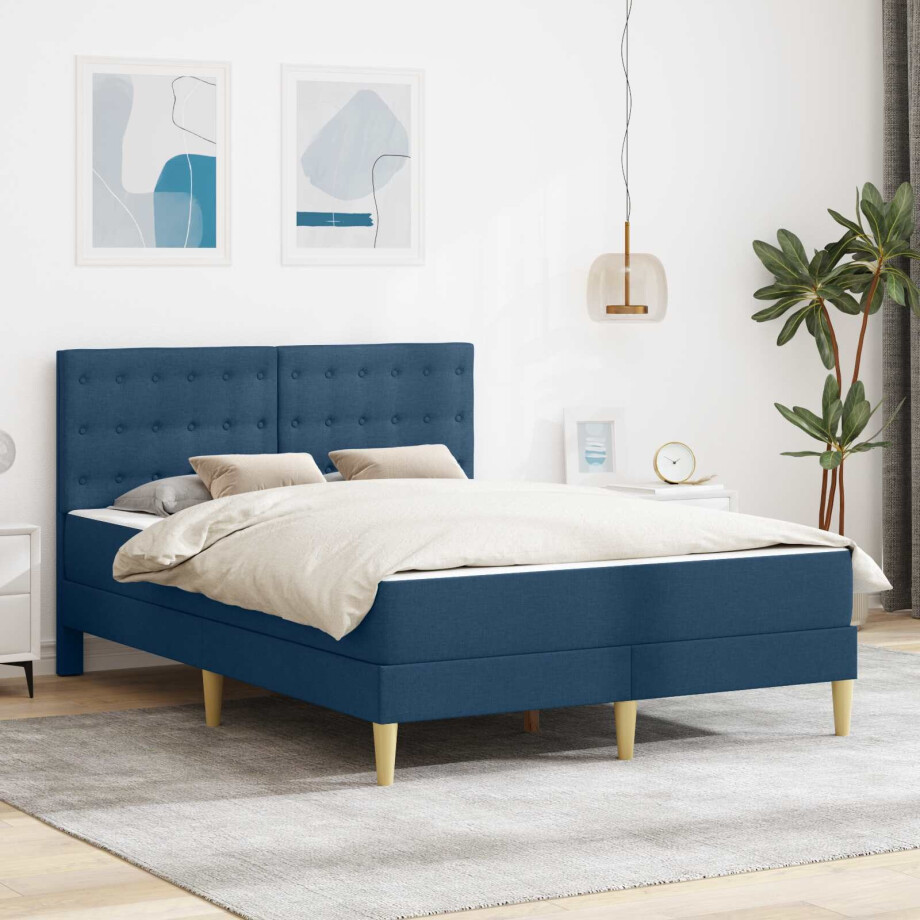 vidaXL Bedframe met matras met hoofdeinde Blauw 120 x 200 cm Stof vidaXL Bedframe met matras met hoofdeinde Blauw 120 x 200 cm Stof afbeelding 1