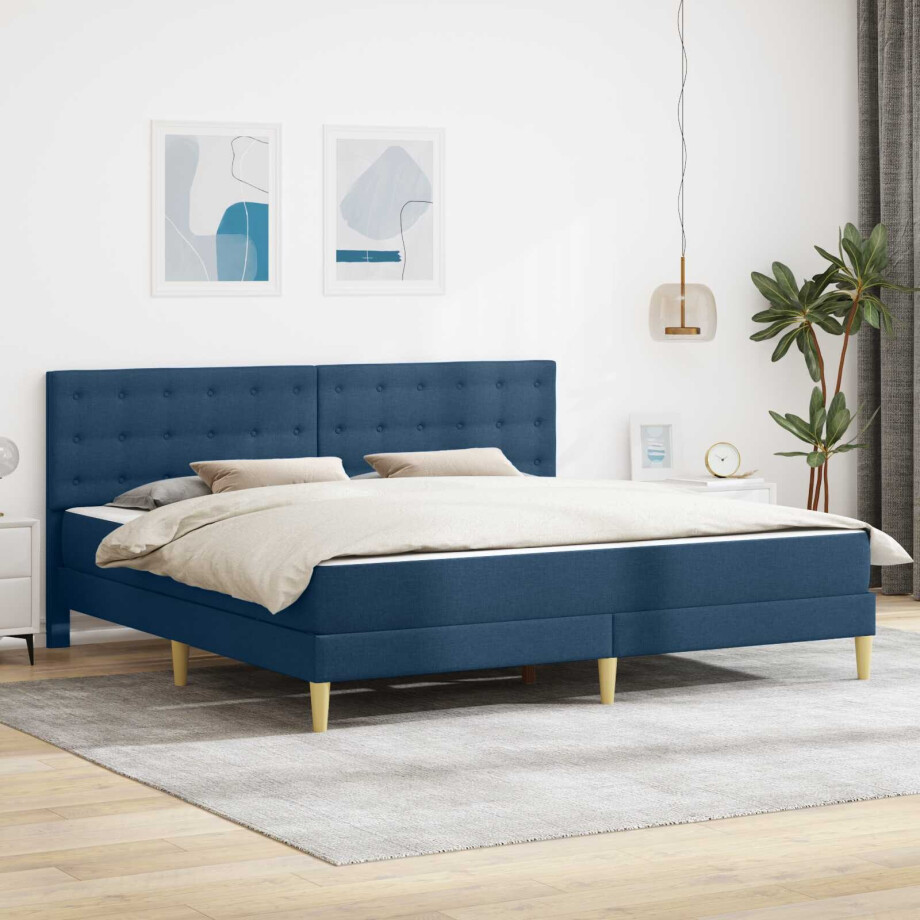 vidaXL Bedframe met matras met hoofdeinde Blauw 180 x 200 cm Stof vidaXL Bedframe met matras met hoofdeinde Blauw 180 x 200 cm Stof afbeelding 1